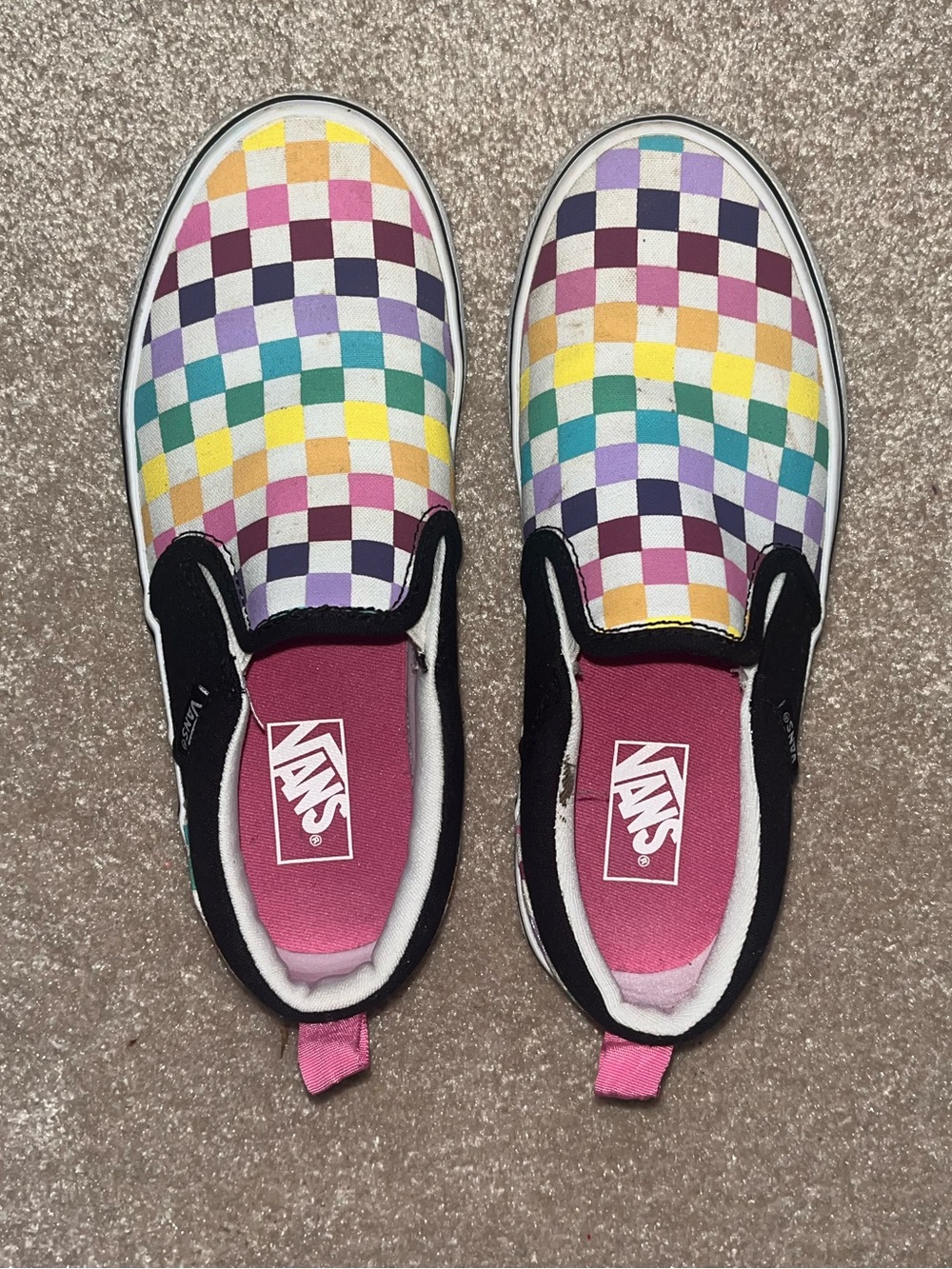 Vans Kids Slip-On Checkerboard Sneakers — Pink, Yellow, Green, Blue, Purple
